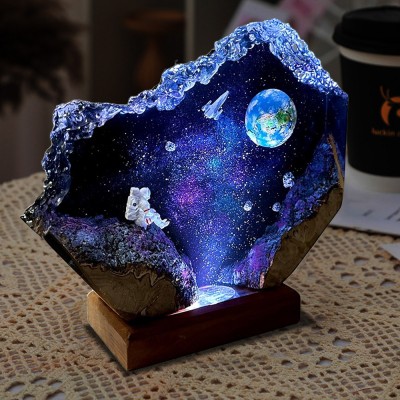 Universe Astronaut Epoxy Resin Wood Lamp Galaxy Night Light Christmas Gift Birthday Gift Ideas