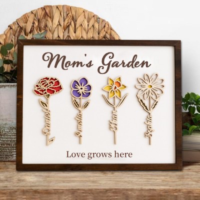 Custom Grandma's Garden Birth Month Flower Frame Sign Personalized Gift Ideas For Grandma Mom Mother's Day Gift