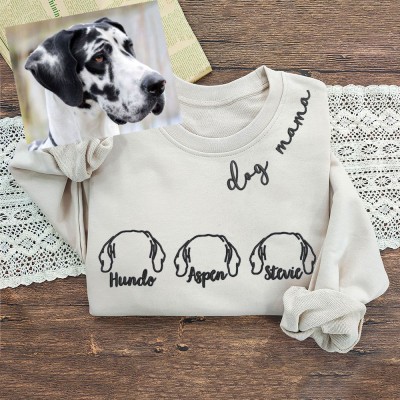 Personalized Dog Ear Outline Embroidered Sweatshirt Hoodie Gift for Pet Lover