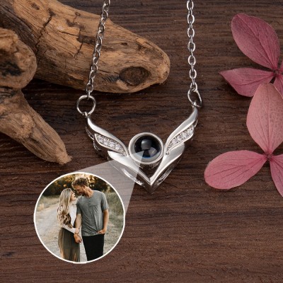 Personalized Angel Wings Love Memory Projection Pendant Necklace Meaningful Gift For Lover Anniversary Gifts