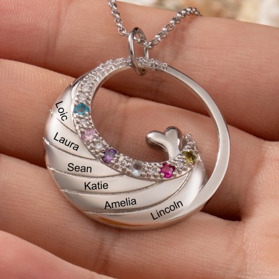 Personalized Round Name Necklace With Birthstone Design Perfect Gift For Mom Grandma