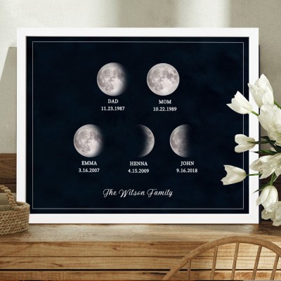 Custom Moon Phase Print Frame Unique Family Birthday Gift for Dad Father's Day Gift Ideas