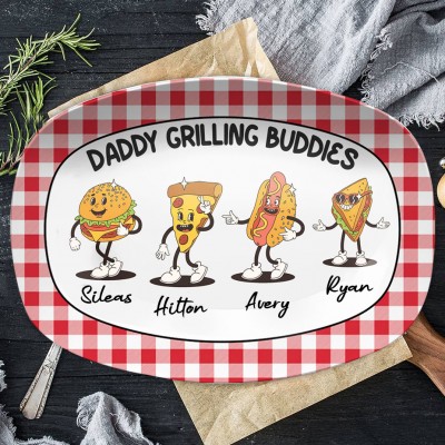 Custom Daddy's Grilling Buddies Personalized Plate With Kids Names Father's Day Gift Ideas