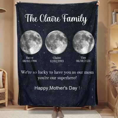 Personalized Mommy's Universe Moon Phase Blanket Mother's Day Gifts Unique Family Gift For Mom