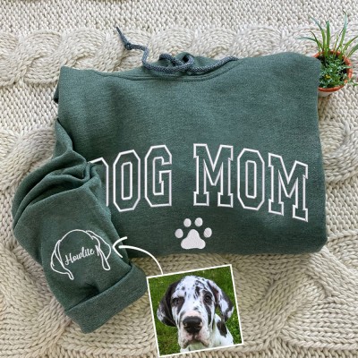 Custom Embroidered Dog Mom Sweatshirt Hoodie With Pet Ears Outline Perfect Gifts for Pet Lover