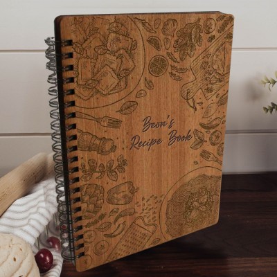 Personalized Wood Spiral Recipe Book Blank Binder for Mom Grandma Christmas Gift Ideas