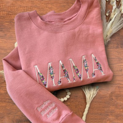 Personalized Floral Mama Embroidered Sweatshirt Hoodie Unique Christmas Gift Ideas