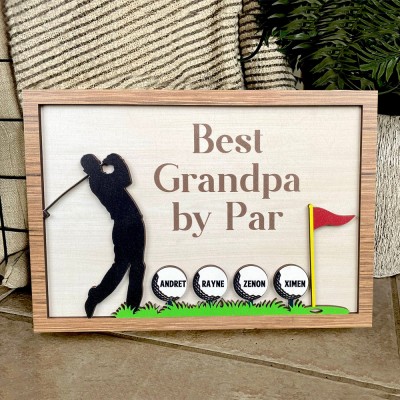 Custom Best Grandpa By Par Golf Frame Wood Sign With Grandkids Names Keepsake Gift For Dad Father's Day Gifts