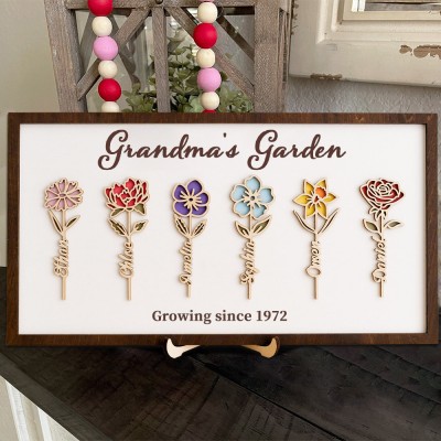 Custom Mom's Garden Birth Month Flower Frame Wooden Sign Family Gift For Mom Grandma Mother's Day Gift Ideas