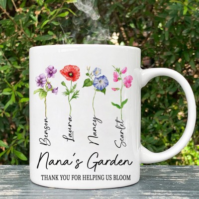 Custom Grandma's Garden Birth Month Flower Mug with Grandkids Names Mother's Day Gift Ideas Keepsake Gift For Mom Grandma