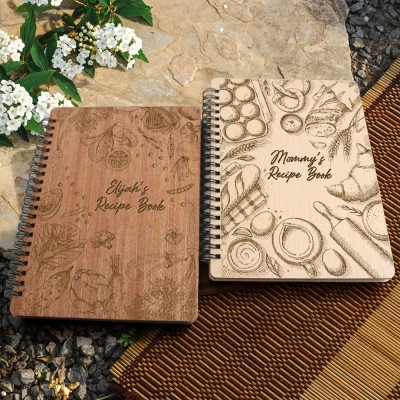 Custom Family Wood Spiral Recipe Book Blank Binder Gifts for Mom Grandma Unique Christmas Gift