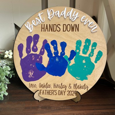 Custom Best Daddy Ever Hands Down Handprint Frame With Kids Names Unique Gift For Dad Father's Day Gift 