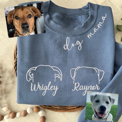 Custom Dog Mama Sweatshirt Hoodie with Dog Ear Embroidered Gift for Pet Lover