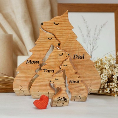 Personalized Anniversary Gift Names Wolf Family Wooden Puzzle