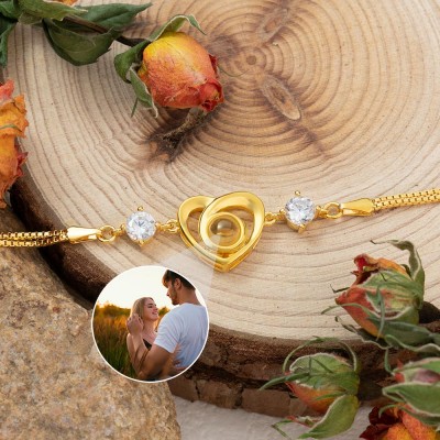 18K Gold Plated Personalized Photo Projection Bracelet Valentine's Day Gift for Her