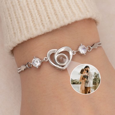 Personalized Silver Photo Projection Bracelet Anniversary Valentine's Day Gift for Girlfriend