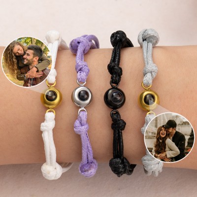 Personalized Rope Memorial Photo Projection Bracelet With Picture Inside Valentine's Day Gifts For Couple