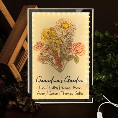 Personalized Grandma's Garden Birth Month Flower Bouquet Lamp with Names Mother's Day Gift