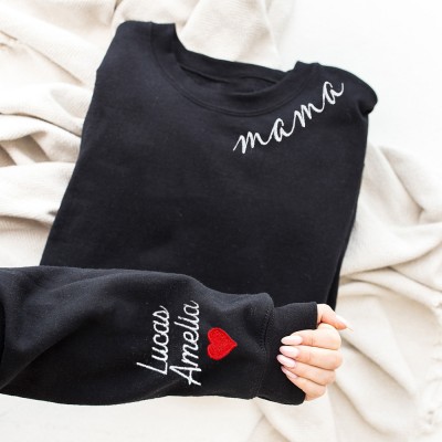 Personalized Mama Embroidered Sweatshirt Hoodie with kids Names Mother's Day Gift