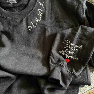 Custom Mama Embroidered Sweatshirt Hoodie with kids Names On Sleeve Mother's Day Gift