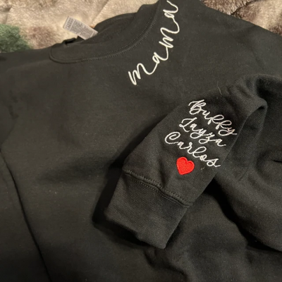 Personalized Embroidered Mama Hoodie Sweatshirt With Kids Names Mother's Day Gift Ideas