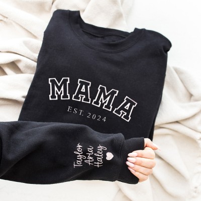 Personalized Mama Embroidered Sweatshirt Hoodie With Date Mother's Day Gift Ideas