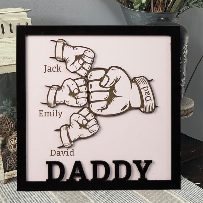 Custom Wooden Daddy Fist Bump Frame Sign Family Gift Father's Day Gift Ideas