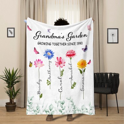 Personalized Mom's Garden Birth Flower Blanket with Names