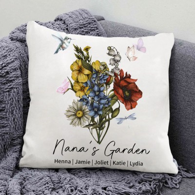 Personalized Mom's Garden Birth Flower Bouquet Pillow