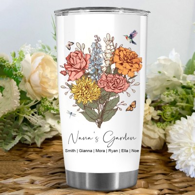 Personalized Grandma's Garden Birth Flower Bouquet Tumbler