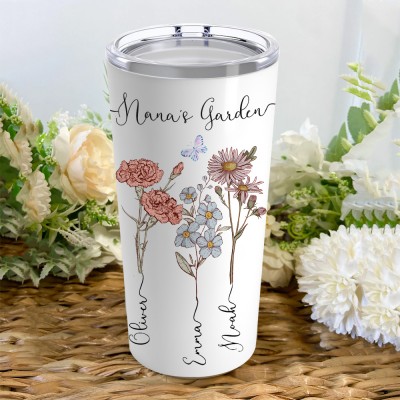 Personalized Mom's Garden Birth Flower Tumbler with Kids Names 