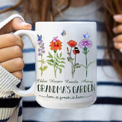 Personalized Grandma's Garden Birth Flower Mug with Names