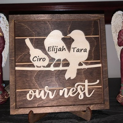 Personalized Our Nest Family Bird Sign with Engraved Names