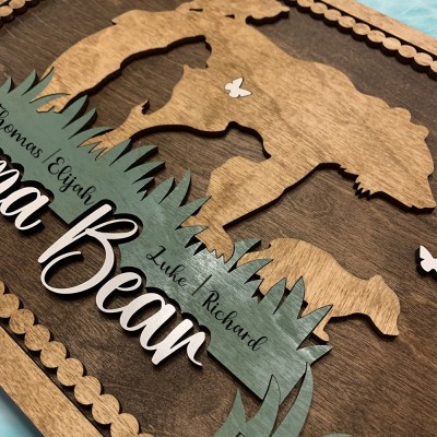 Personalized Mama Bear Wooden Family Sign with Kids Names 