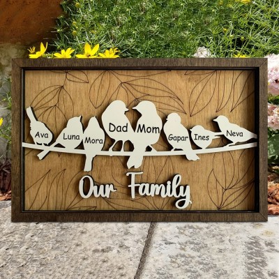 Personalized Bird Family Sign with Engraved Names