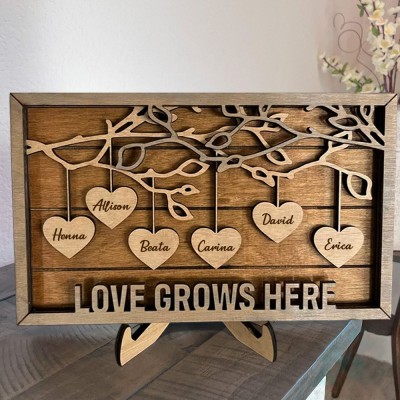 Personalized Pieces of My Heart Wooden Family Tree Sign