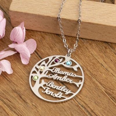 Personalized Family Tree Name Birthstones Necklace Family Keepsake Gifts Unique Birthday Gift Ideas