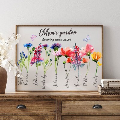 Personalized Grandma's Garden Birth Flower Frame with Kids Names 