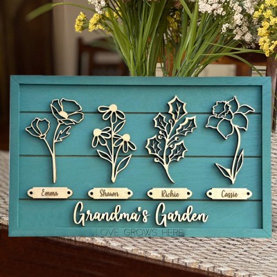 Personalized Grandma's Garden Birth Flower Frame With Names Mother's Day Gifts