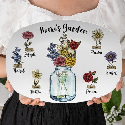 Personalized Mom's Garden Birth Flower Platter with Names