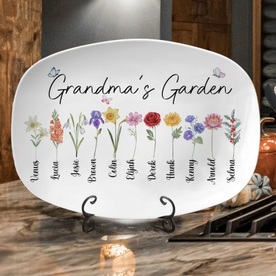 Personalized Mom's Garden Birth Flower Platter with Names