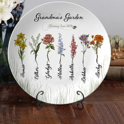 Personalized Grandma's Garden Birth Flower Platter With Names Unique Gift for Mom Grandma Mother's Day Gift Ideas