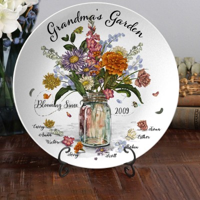 Custom Grandma's Garden Blooming Birth Flower Platter With Grandkids Names Mother's Day Gift Keepsake Gift for Mom Grandma