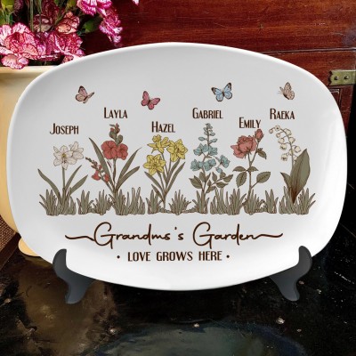 Personalized Grandma's Garden Birth Flower Platter with Names Mother's Day Gift