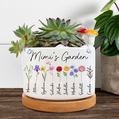 Personalized Mom's Garden Birth Flower Plant Pot with Names