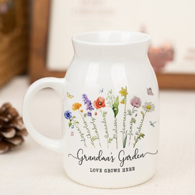 Custom Grandma's Garden Love Grows Here Birth Flower Vase Gift For Mom Grandma Mother's Day Gift Ideas