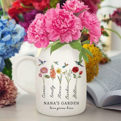 Custom Love Grows Here Grandma's Garden Birth Flower Vase Gift Ideas For Mom Grandma Mother's Day Gift Ideas