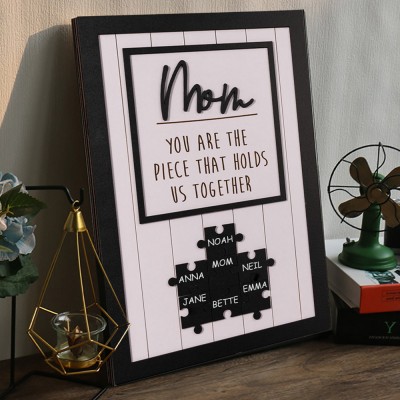 Personalized Mom Wooden Puzzle Sign With Kids Names Mother's Day Gift Ideas