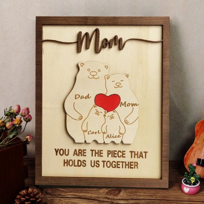 Personalized Bear Wooden Family Puzzle Sign With Names Mother's Day Gift 